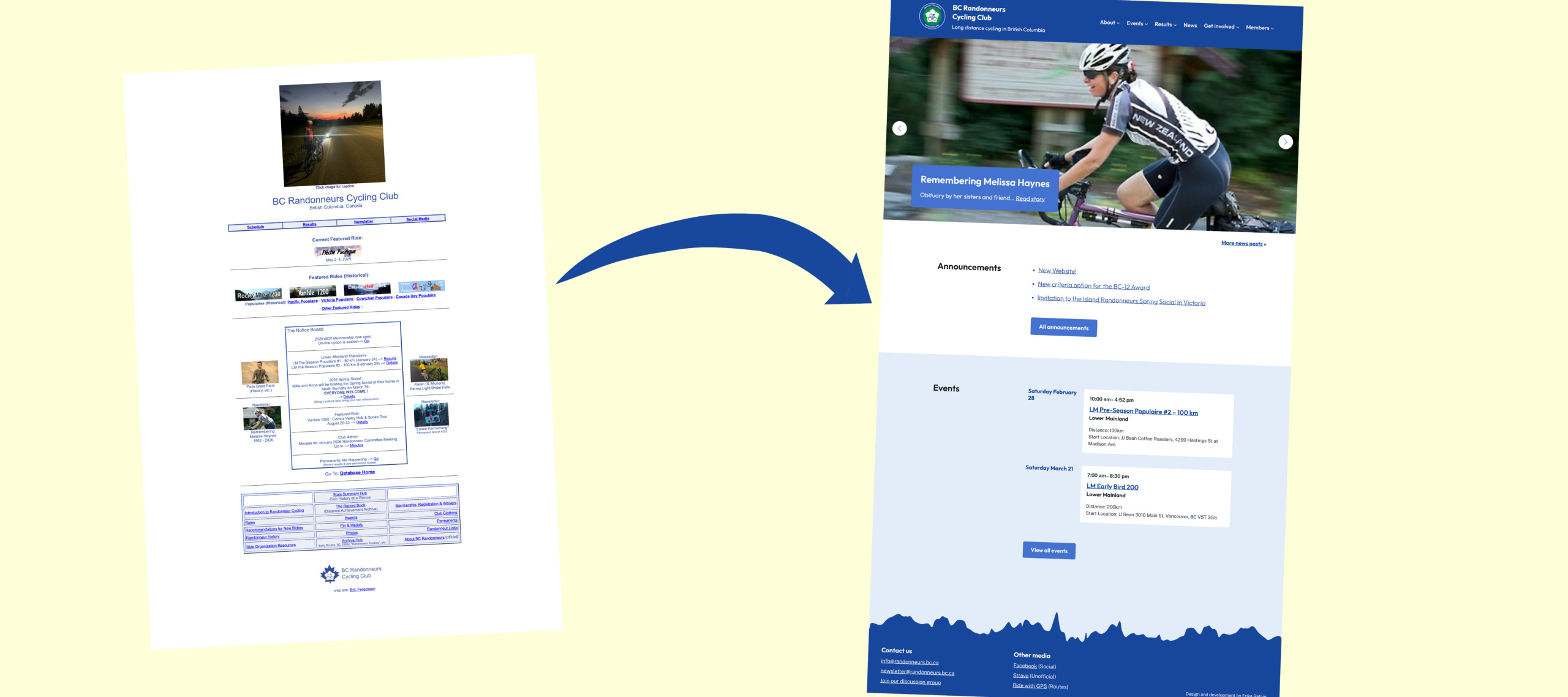 Screenshots of the old and new websites