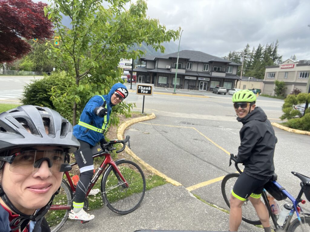 Dara, Douglas, and Xiangzhou leaving Dairy Queen in Hope.